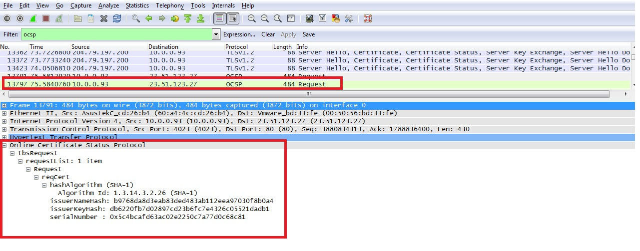 OCSP packet in wireshark